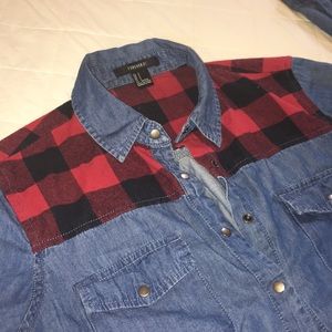 Denim top with flannel detail - 👌 piece